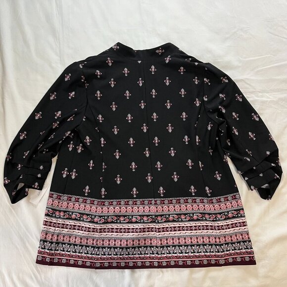 Dress Barn Black w Pink White Geometric Pattern Open 3/4 Sleeve Cardigan | Sz 1X - Picture 6 of 6